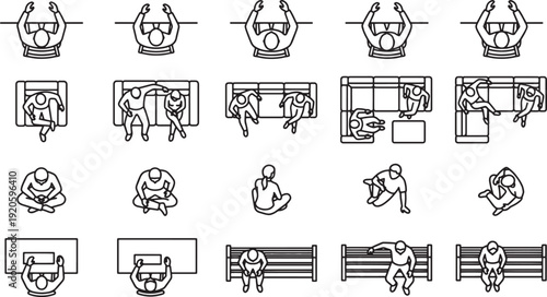 Simplified top-view architectural design plans. Illustrating the detailed spatial organization and intended use. conveying the essence of structure, functionality, and design. 