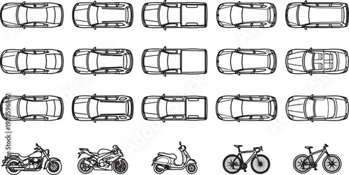 A Collection of Diverse Transportation Means Outlined. 
