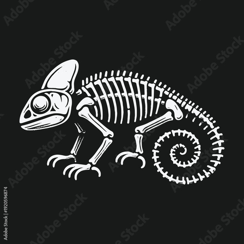 Chameleon Skeleton Illustration: A Detailed Anatomical Study in White.