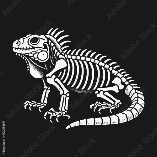 Iguana Skeleton Illustration: Anatomical Reptile Art for Halloween and Science.