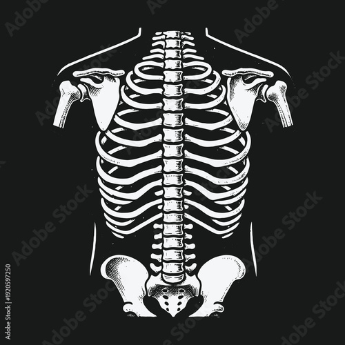 Anatomical Skeleton Illustration: A Detailed Look at the Human Torso.