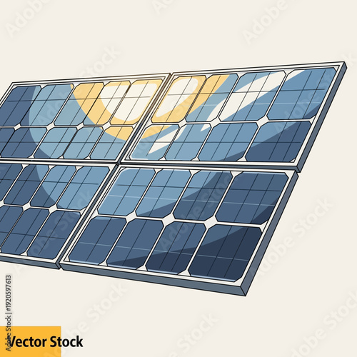 Solar Panel Array with Blue and Yellow Cells.