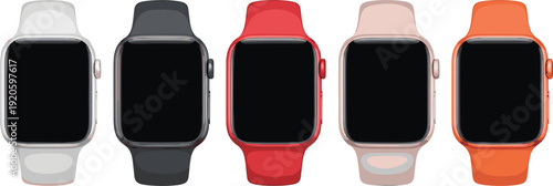 Smartwatch Collection with Different Color Bands – Modern Wearable Devices Set