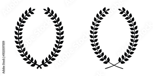 Set black silhouette circular laurel foliate. Vintage laurel wreaths. Symbol of victory, honor, success, achievement