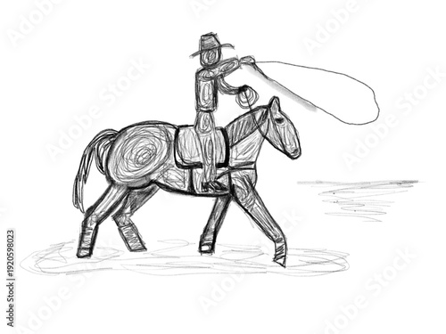 Cowboy on Horse Lassoing