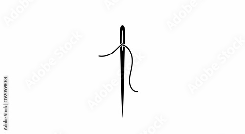 Sewing needle with thread on white background.