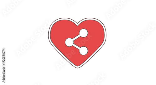 Red Heart Icon with Share Symbol on White Background.
