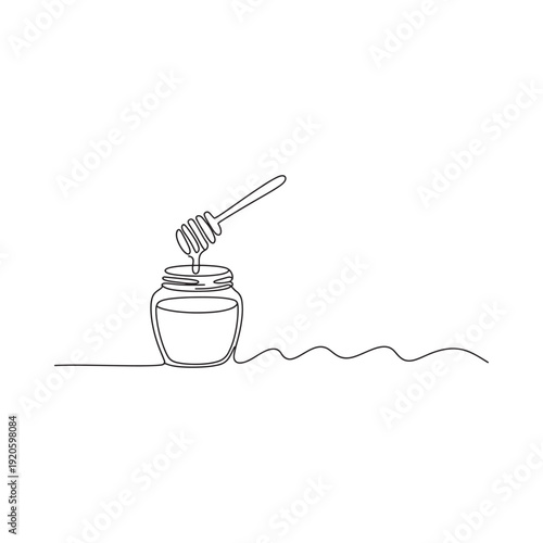 A simple line drawing of a honey jar with a dipper pouring honey out