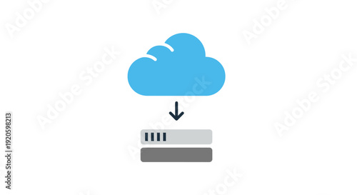 Cloud data storage and server download icon illustration.