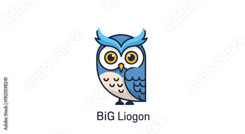 A cartoon blue owl with large yellow eyes and the text BiG Liogon below it.