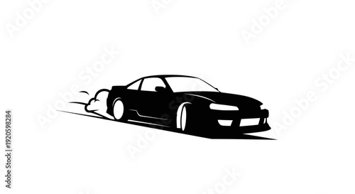 Black sports car speeding with motion blur effect.