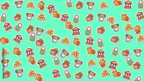 Illustrations of gold coins, money bags, and buildings suitable for financerelated design projects, business concepts, or banking promotions.