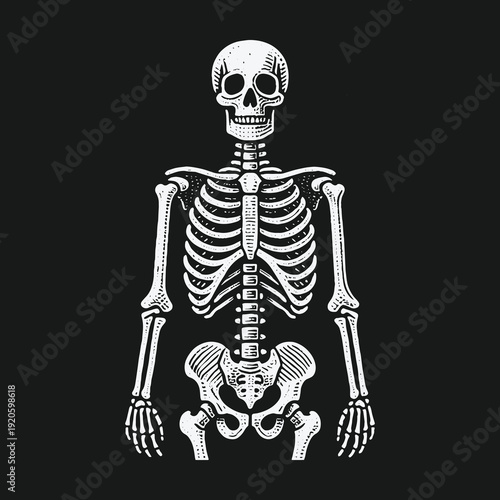 Anatomical Skeleton Illustration: A Detailed Study of Human Bones.