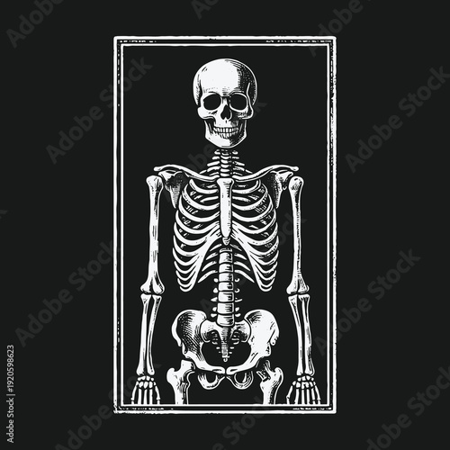 Anatomical Skeleton Illustration: A Detailed Study of Human Bones.