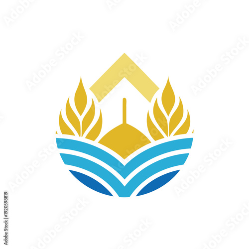 Stylized wheat and water droplet logo isolated on white background