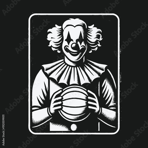 Creepy Clown Holding Basketball: A Dark and Humorous Illustration.