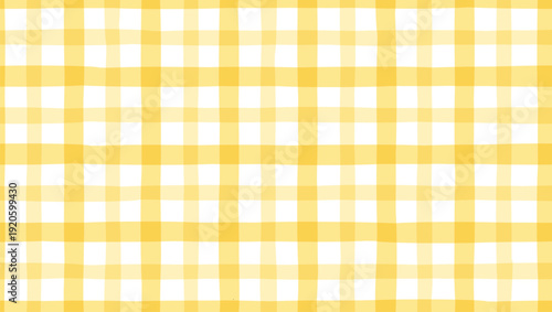 Cute yellow Vichy checkered seamless vector with hand‑drawn tartan grid, soft textile texture for baby clothes, tablecloths, packaging, wrapping paper and summer‑themed designs