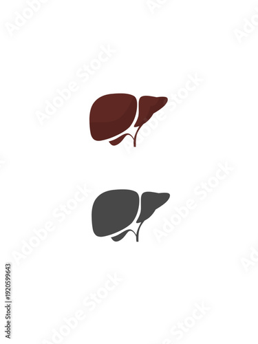 Minimalist vector icons of a human liver organ in brown and dark gray styles. Modern medical symbols for anatomy and health.