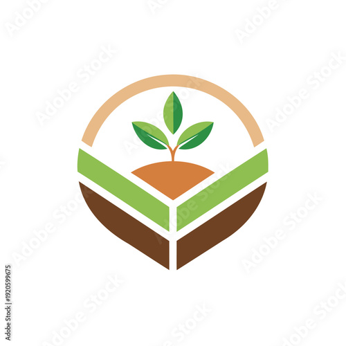 Green sprout growing in fertile soil layers isolated on white background