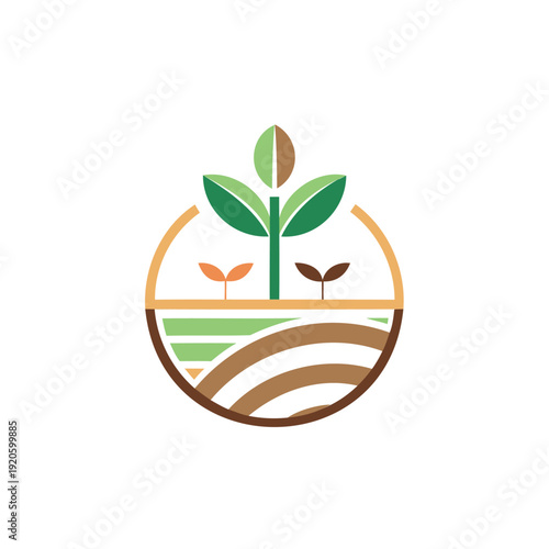 Green sprout growing in fertile soil layers isolated on white background