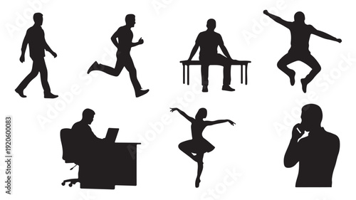 Set of 7 people silhouettes vector