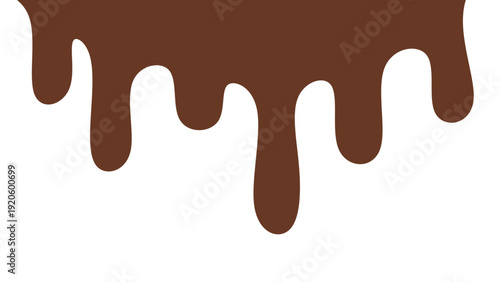 Melted chocolate or syrup drips isolated on a white background. Flowing liquid chocolate border element. A sweet brown syrup or sauce that melts and drips.