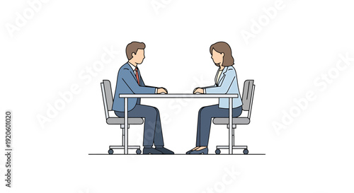 Business professionals engaged in a formal discussion across a table in a minimalist setting focusing on communication and collaboration