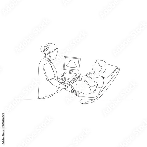 A medical professional performing an ultrasound examination on a pregnant patient in a clinic