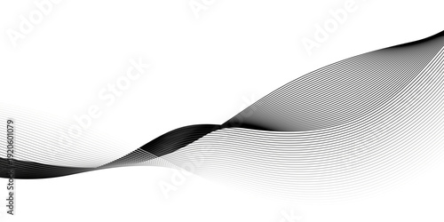  Abstract grey wave lines on transparent background,  wave line flowing on transparent representing movement, black and white wavy stripes or lines design.