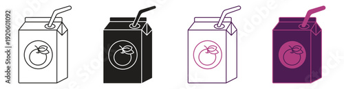 Juice box with straw icon set. Vector illustration.