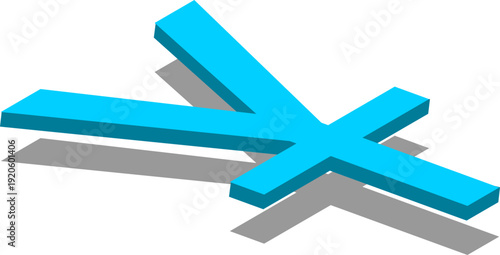 Isometric Chinese yuan coin floating in light blue 3D space