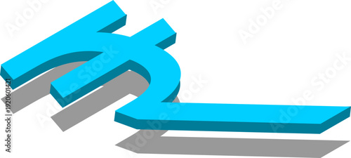 Isometric Indian Rupee coin floating light blue background 3D illustration