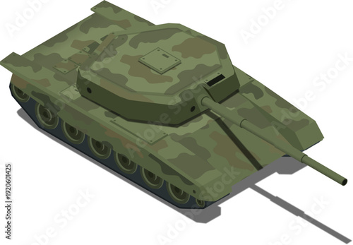 Isometric green military tank with camouflage 3D illustration