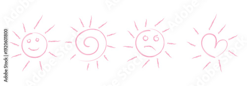 Whimsical Hand Drawn Sun Icons Expressing Different Emotions and Shapes A Joyful Collection for Creative Projects