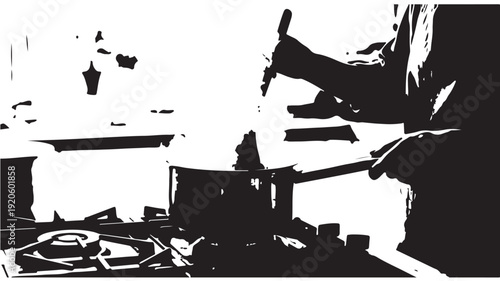 Guitarist Playing in Dark Silhouette with Dramatic Lighting on High Contrast Background for Music Industry