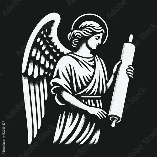 Elegant Angel with Scroll: A Timeless Symbol of Faith and Guidance.