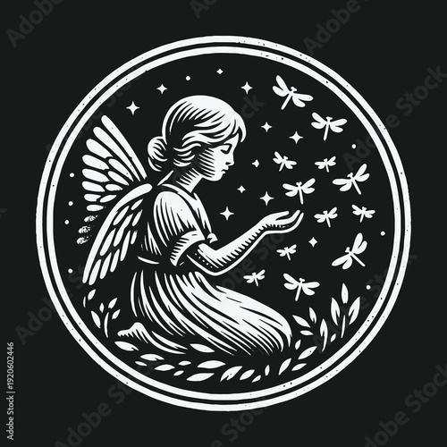 Enchanting Fairy with Dragonflies in a Mystical Night Scene.