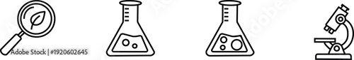Science laboratory equipment icons line drawing