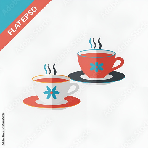Two Coffee Cups with Steam Rising.