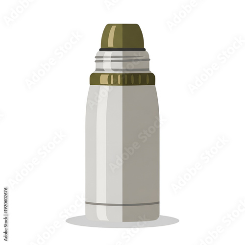 White Insulated Thermos Bottle with Gold Lid.