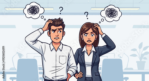 Frustrated and Confused Coworkers in a Modern Office Setting