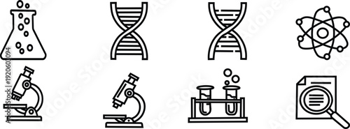 Science and laboratory icons featuring dna atom beaker and microscope symbols