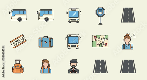 Collection of travel and transportation icons in a grid layout.