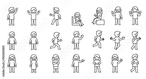 Collection of Simple Line Art Figures in Various Poses.