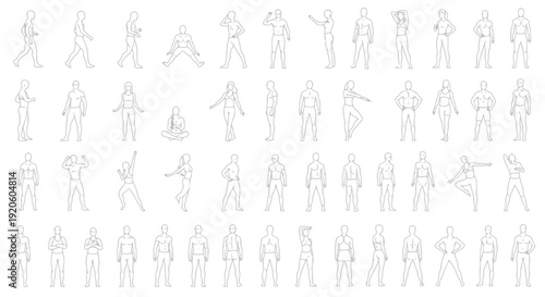 Collection of Simple Line Art Human Figures Poses.
