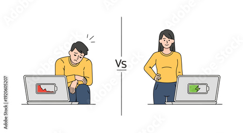 Low Battery Frustration Versus Full Energy Productivity Concept Depicting Modern Digital Workflow Challenges And Solutions