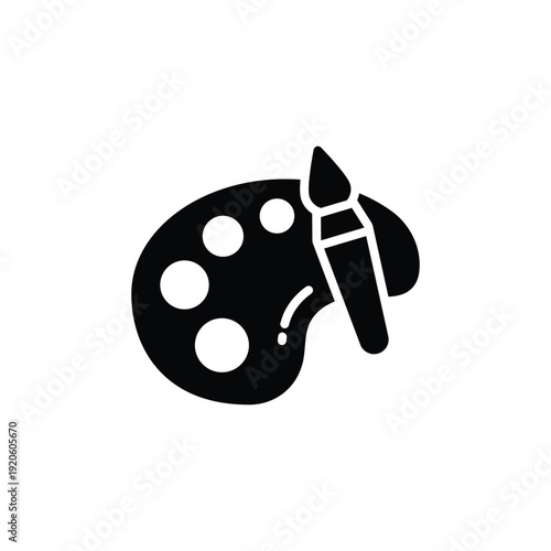 Artist's Palette and Brush Icon - Black Vector Illustration of a Painting Tool and Color Mixing Board for Creativity and Art