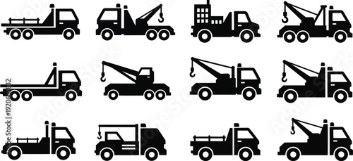 Silhouette of various sports cars in different angles designs on white background