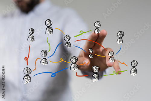 Hand of a man touching virt...