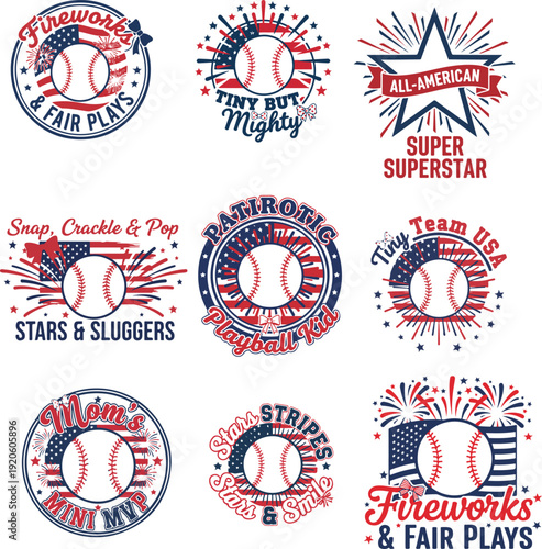 USA Patriotic Baseball SVG Bundle, 4th of July Baseball Quotes, American Flag Sports Designs,Retro American Flag Game Day Graphics